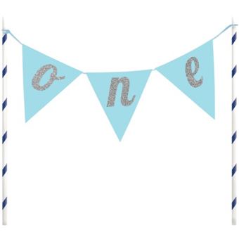 Picture of ONE 1ST BIRTHDAY CAKE BANNER TOPPER BLUE 23 X 23CM